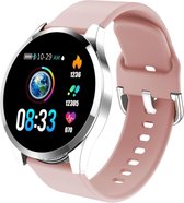 Belesy® BQSiZiPk - Limited edition - Smartwatch Dames - Smartwatch Heren - Horloge - Stappenteller - 1.3 inch - Kleurenscherm - 10x Sporten - INDOOR en OUTDOOR - Zilver - Siliconen - Roze - Moederdag