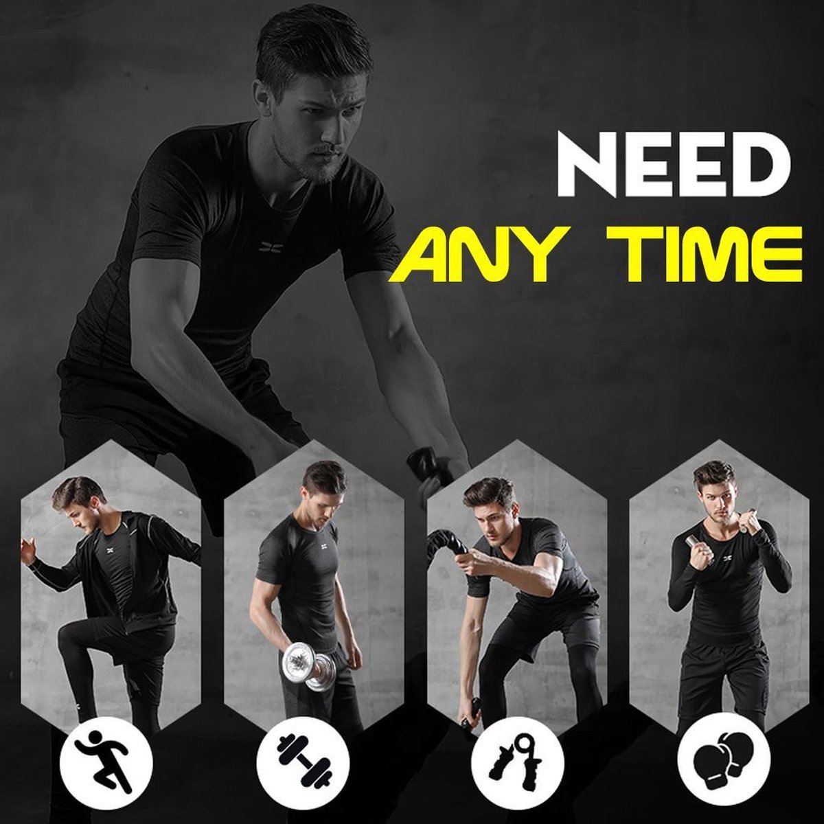 HZQIFEI Heren compressieshirt sportkleding 5 stuks sneldrogend ademend fitness trainingspak pak voor hardlopen gym fitness, Stijl# 1. S