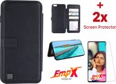 Puloka Apple iPhone X/10/iPhone xS TPU/Kunstleer Zwart Flip hoesje & 2x Screenprotector