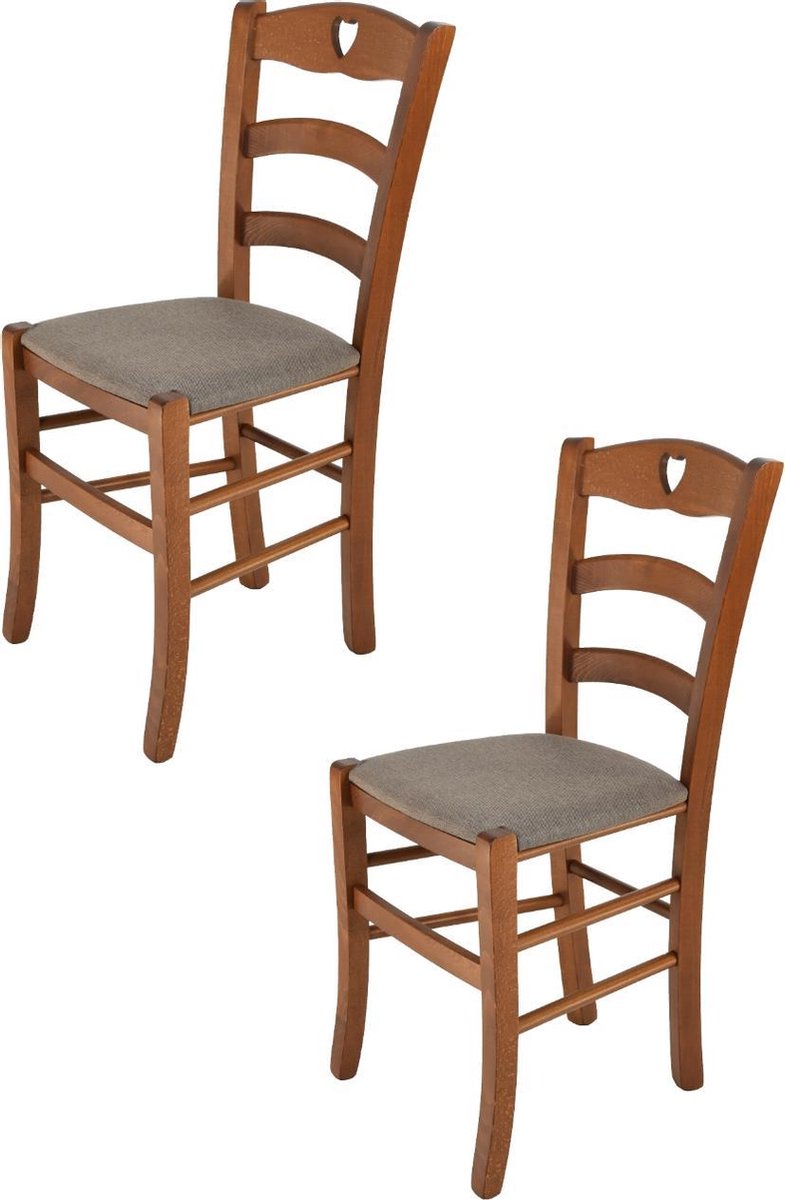 t m c s Tommychairs Cuore - Eetkamerstoelen - Set van 2 - Licht Walnoot - Stof & Hout Lichte walnoten
