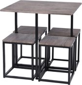 Evella Living - Eettafel met stoelen - Eettafel industrieel - Barstoelen - Bruin/zwart - 80x80x78,5