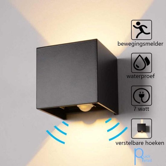 Quick retail - Buitenlamp - Led - Kubus verlichting - 7watt - met  bewegingssensor - zwart | bol.com