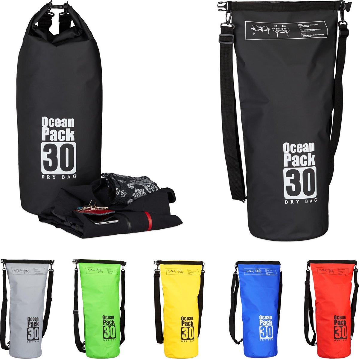 waterdichte tas - 30 liter - licht - ocean pack - zwart