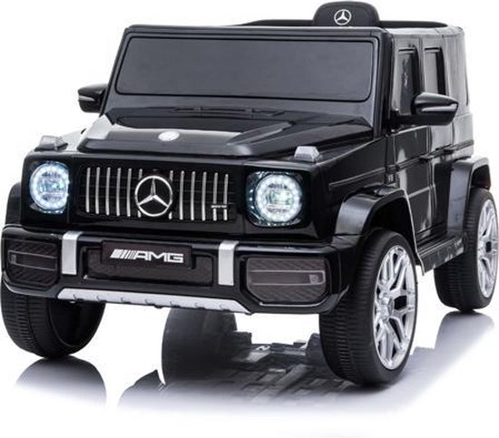 FINOOS Mercedes-Benz G63 G klasse AMG 12V Accu auto Elektrische Kinderauto met Rubberen banden, Lerenzitje, Bluetooth en Afstandsbediening (Zwart)