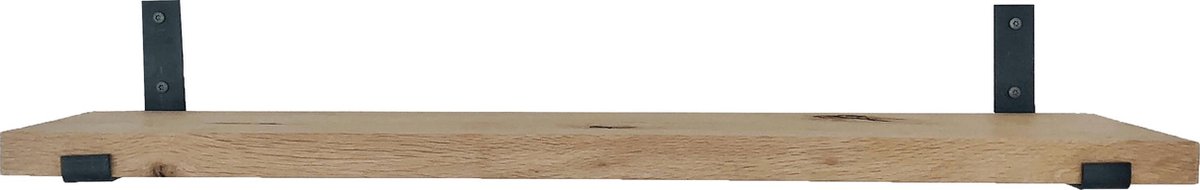 GoudmetHout® Wandplank Industrieel - 120 x 25 cm Muurplank - Eiken Hout - Decoratie Wandrek & Boekenrek - Hangplank Keuken - Wall Shelf + 2 Mat Blanke Plankdragers van Staal