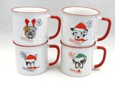 Santa Post kerst mok, kop, beker met hond, 450 ml, 4 stuks