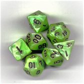 Polydice set 7 stuks - Polyhedral dobbelstenen set  | dungeons and dragons dnd dice| D&D  Pathfinder RPG | Lichtgroen gemarmerd -zwart