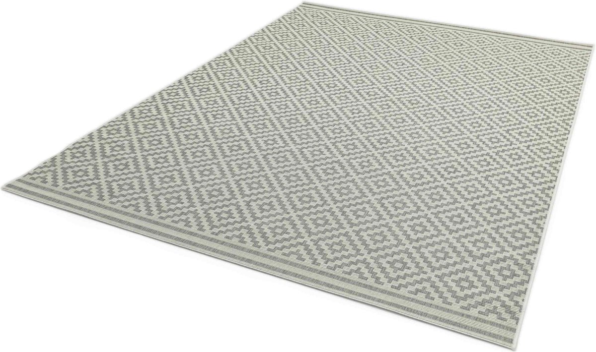 Easy Living - Patio-11-Diamond-Grey Vloerkleed - 200x290 - Rechthoek - Buiten,Laagpolig Tapijt - Landelijk - Grijs, Wit