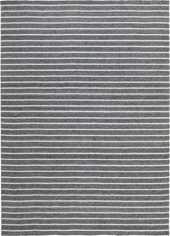 Nouveau Stripes Dark Grey Vloerkleed - 250x350  - Rechthoek - Laagpolig,Structuur Tapijt - Industrieel - Antraciet, Wit