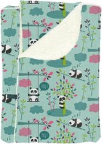 Handgemaakte Wiegdeken met panda's - Panda Playground - 75x100cm - Unieke Noddles wiegdeken