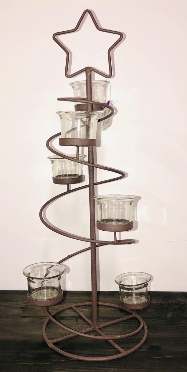 Kaarsenstandaard Kerst in Roestkleur Kandelaar Plek voor 6 Kaarsen