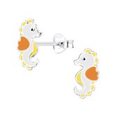 Joy|S - Zilveren Zeepaard oorbellen 7 x 12 mm geel - wit