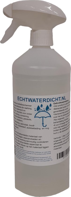 Waterafstotende impregneerspray voor kleding. ECHT WATERDICHT voor kleding is een zeer hoogwaardig impregneer middel met perfecte waterafstotende werking