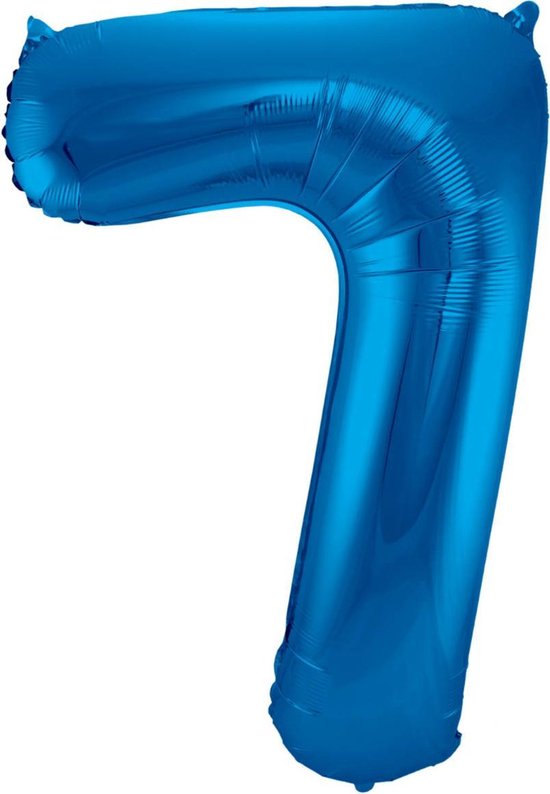 Ballon Cijfer 7 Jaar Blauw Verjaardag Versiering Blauwe Helium Ballonnen Feest Versiering 86 Cm XL Formaat Met Rietje