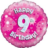 Oaktree 18 Inch Happy 9th Birthday Pink Holographic Balloon (Pink/Silver)