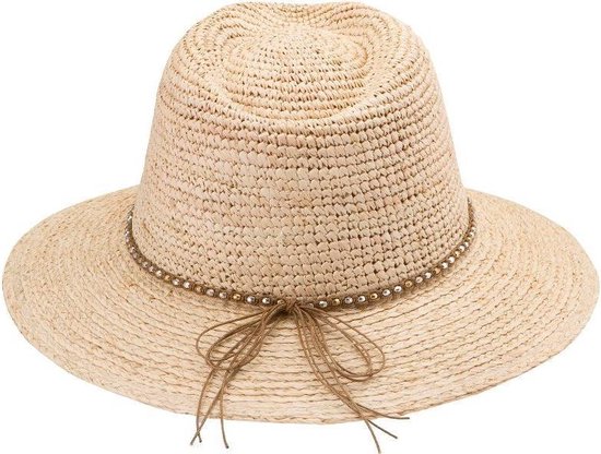 Malibu Ibiza Style Fedora Beach Hat - 100% paille de raphia malgache - Protection UV UPF50 + - Femme - Taille: 58cm - Couleur: Naturel