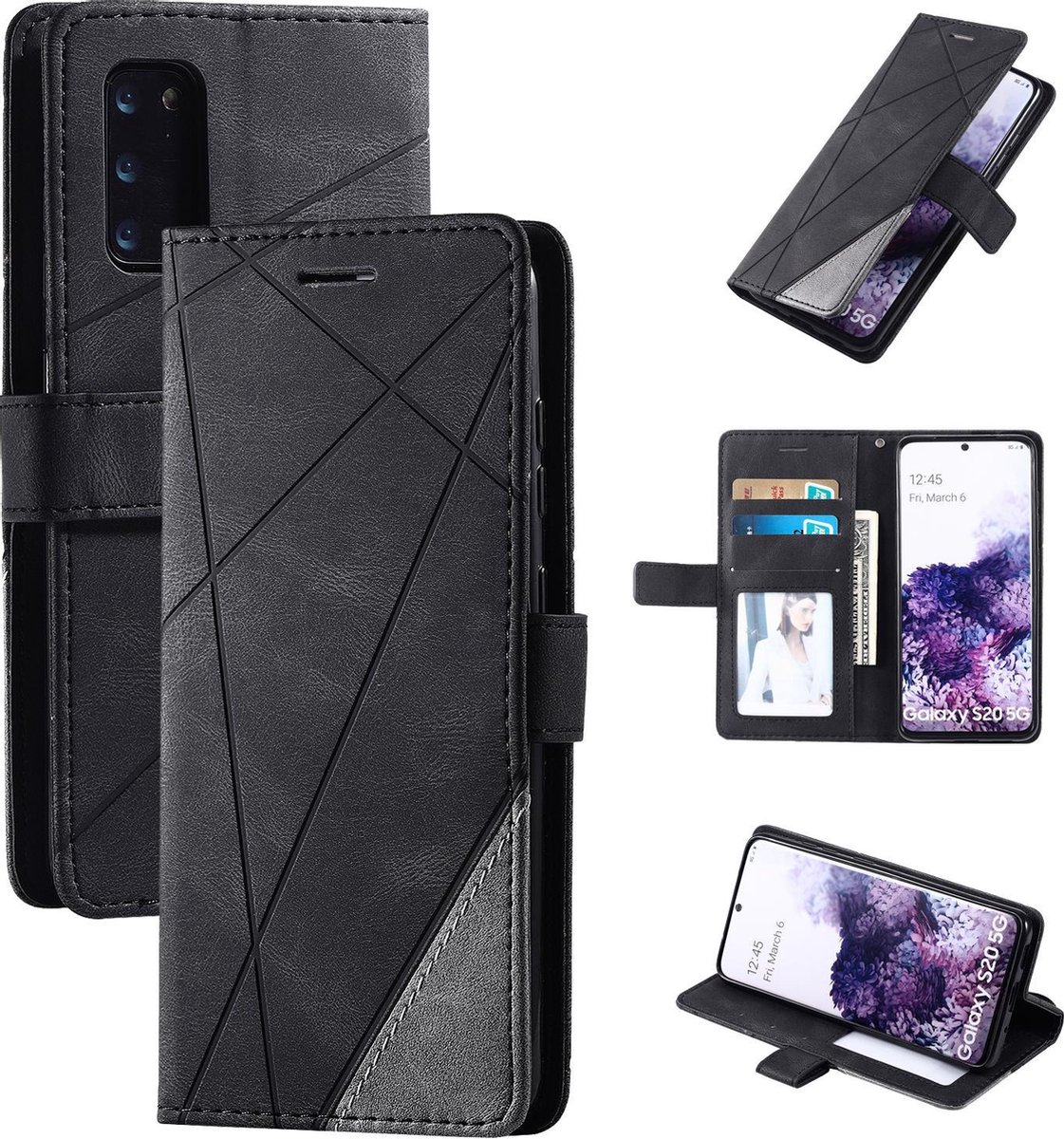 Book Case geschikt voor Samsung Galaxy S20 | Hoogwaardig PU Leren Hoesje | Lederen Wallet Case | Luxe Uitstraling | Telefoonhoesje | Pasjeshouder | Portemonnee | Zwart