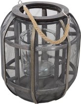 Houten lantaarn/windlicht met glas Lock 29 cm - Houten woonaccessoires - Tuindecoratie artikelen van hout