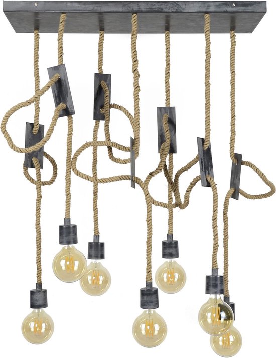 Vintage 7 lampen die aan jute koorden hangen natuurlijke kleur | bol.com