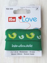 prym love 904554 weefband groen/vogel 2x 1,5mtr 15mm