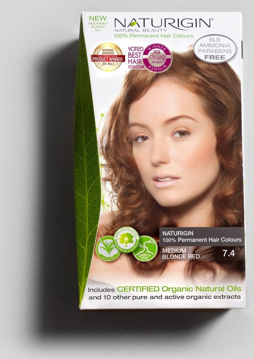 NATURIGIN Natural Permanent Home Hair Dye-Ammonia-free - Medium Blonde Red 7.4 -- Volume discount: 13.99 eur per box if you buy 4 --