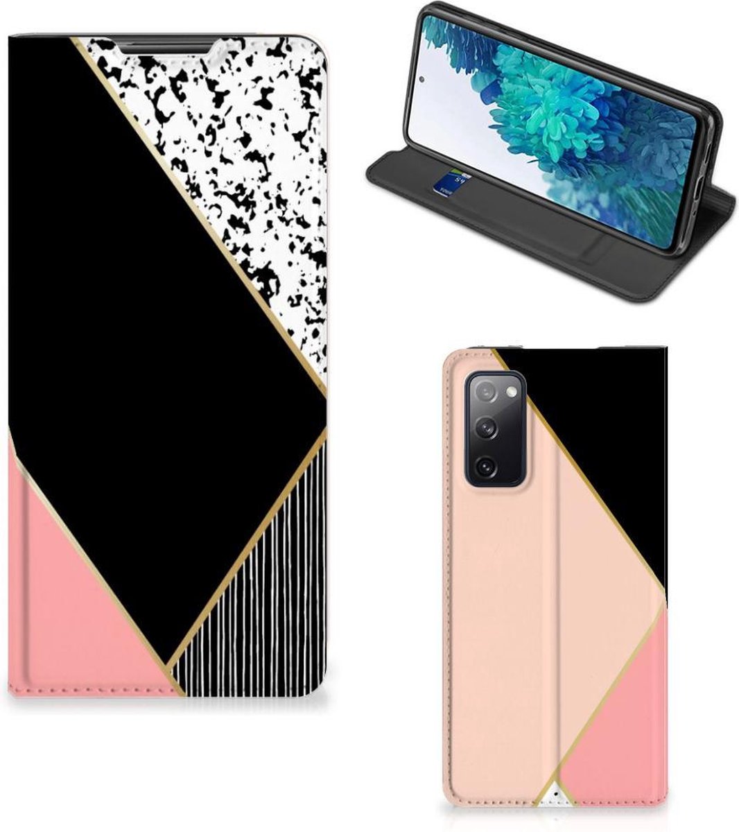Standcase Hoesje voor Samsung Galaxy S20 FE Stand Case Zwart Roze Vormen