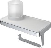 Geesa Frame Collection toiletrolhouder 18x10.8cm met planchet en (LED licht)houder wit/chroom Messing