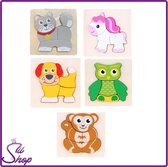 5x Houten dieren puzzel - Speelgoed - Kinder - Hout - Puzzel