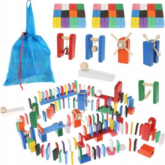 Afbeelding van het spel XL Domino hout set - 360 stuks  - Puzzel - Domino stenen - Diverse kleuren - Domino stenen voor kinderen - Vloerspel - Speelgoed - Voor het hele gezin - Klassiek spel - Cadeau kind
