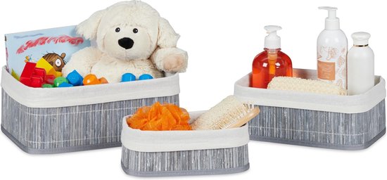 Relaxdays opbergmand set van 3, bamboe & stof, verschillende groottes Relaxdays opbergmand set van 3, bamboe & stof, verschillende groottes