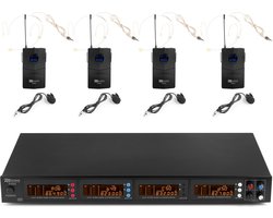 Draadloze microfoon - Power Dynamics PD504B draadloze microfoonset met 4 headsets