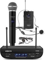 Draadloze microfoon - Vonyx WM82C UHF draadloze microfoonset met handheld en headset microfoon