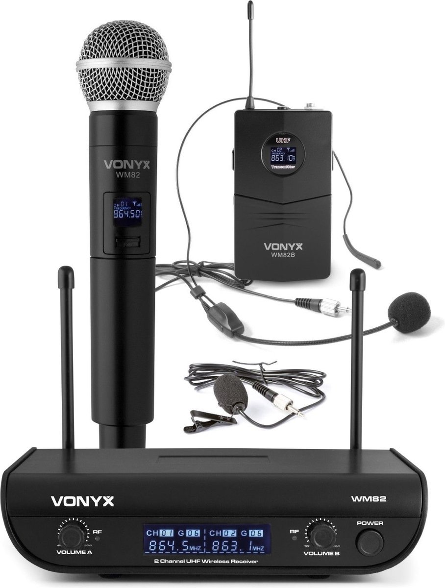 Draadloze microfoon - Vonyx WM82C UHF draadloze microfoonset met handheld  en headset... | bol.com