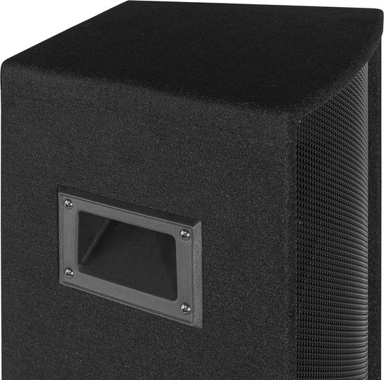 Zwarte Vonyx SL8 PA Disco Speaker, detail van de handgreep aan de zijkant.