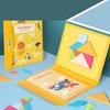 Afbeelding van het spelletje Tangram Puzzel Woodiness Puzzel voor kinderen 96 Puzzels - Magnetische Tangram Puzzelboekje/Magneetboekje - Educatief speelgoed - Vormenpuzzel, Houtenpuzzel geel