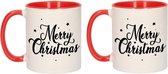 Set van 4x stuks merry Christmas met sterren kerstcadeau kerstmokken rood 300 ml