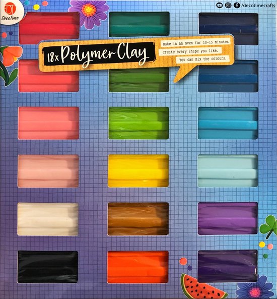Fimoklei | Set van 18 kleuren | Polymeer afbakklei | Boetseerklei