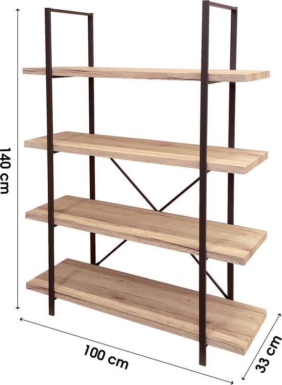 Industriële Stellingkast Jim – 4 planken – 100x33x140cm - Wandkast – Open  Boekenkast –... | bol.com
