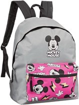 Mickey mouse rugtas 35 x 29cm, Rugzak lichtgrijs met roze en opbergvak en stevige schouderbanden, voor kinderen peuters