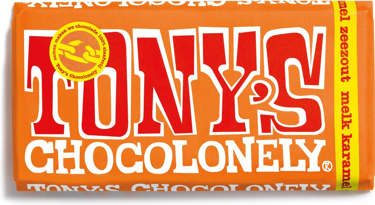 Tony's Chocolonely Melk Karamel Zeezout Chocolade Reep - 180 gram