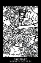 Citymap Eindhoven Notenhout - 60x90 cm - Stadskaart woondecoratie - Wanddecoratie - WoodWideCities