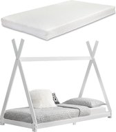 Kinderbed Tipi Hori grenen met matras 90x200 cm wit