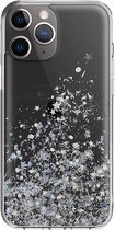 iPhone 12 Pro Max Hoesje – Zwart – Glitter – Zilver – Sterren – Flexibel - Schokbestendig – Silicone – Dun – Cover – Backcover - Geschikt voor Apple – Case – Shockproof - Hoes - Bescherming –