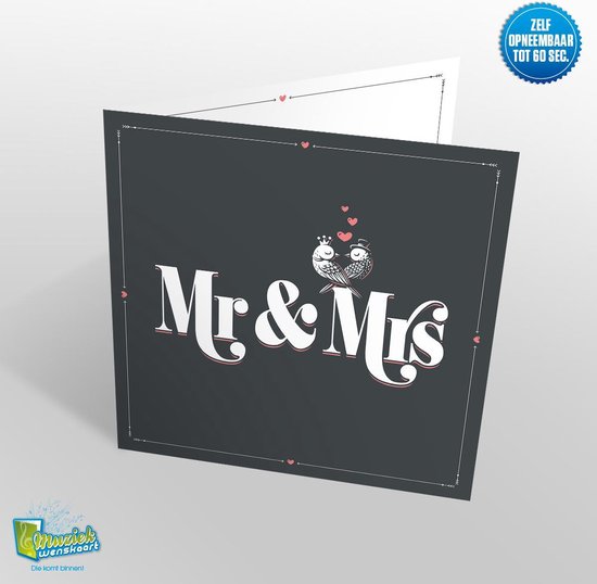 Muziekwenskaart - Mr & Mrs – zelf opneembaar – 60 seconden – 21x21cm – hoge kwaliteit – inclusief envelop