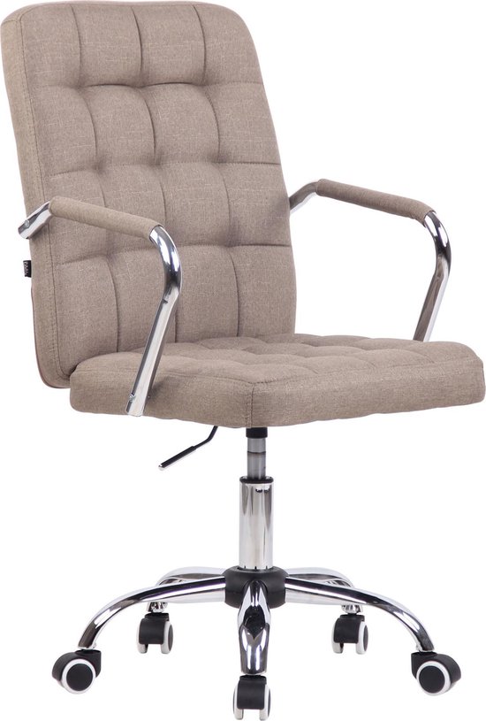 Bureaustoel - Kantoorstoel - Design - Gebogen armleuningen - Stof - Taupe - 56x60x93 cm