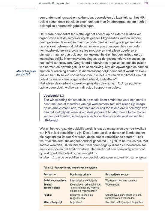 Boekpagina met tabel en tekst over organisatieperspectieven.