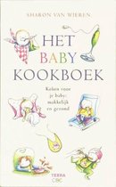 Voorkant van 'Het Baby Kookboek' door Sharon van Wieren. Bevat kleurrijke illustraties van baby's.