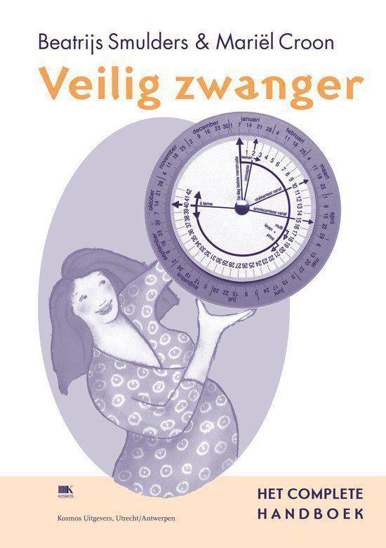 Boekomslag met de titel 'Veilig zwanger' en een illustratie van een zwangere vrouw en een kalenderwiel.
