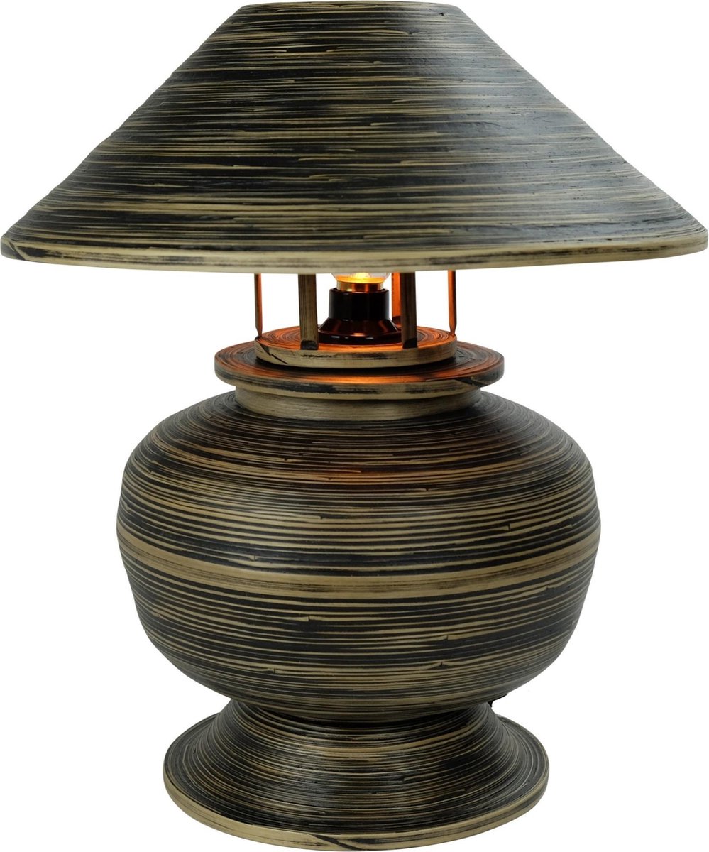 Fine Asianliving Bamboe Tafellamp Spiraal Handgemaakt Zwart D37xH40cm
