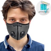 BREEZY luxe mondkapje - Grijs mondmasker - maat Medium verstelbaar - met 4x wegwerp filter & 4 ventielen vervangbaar - herbruikbaar comfortabel mond kapje voor sport - medische fil